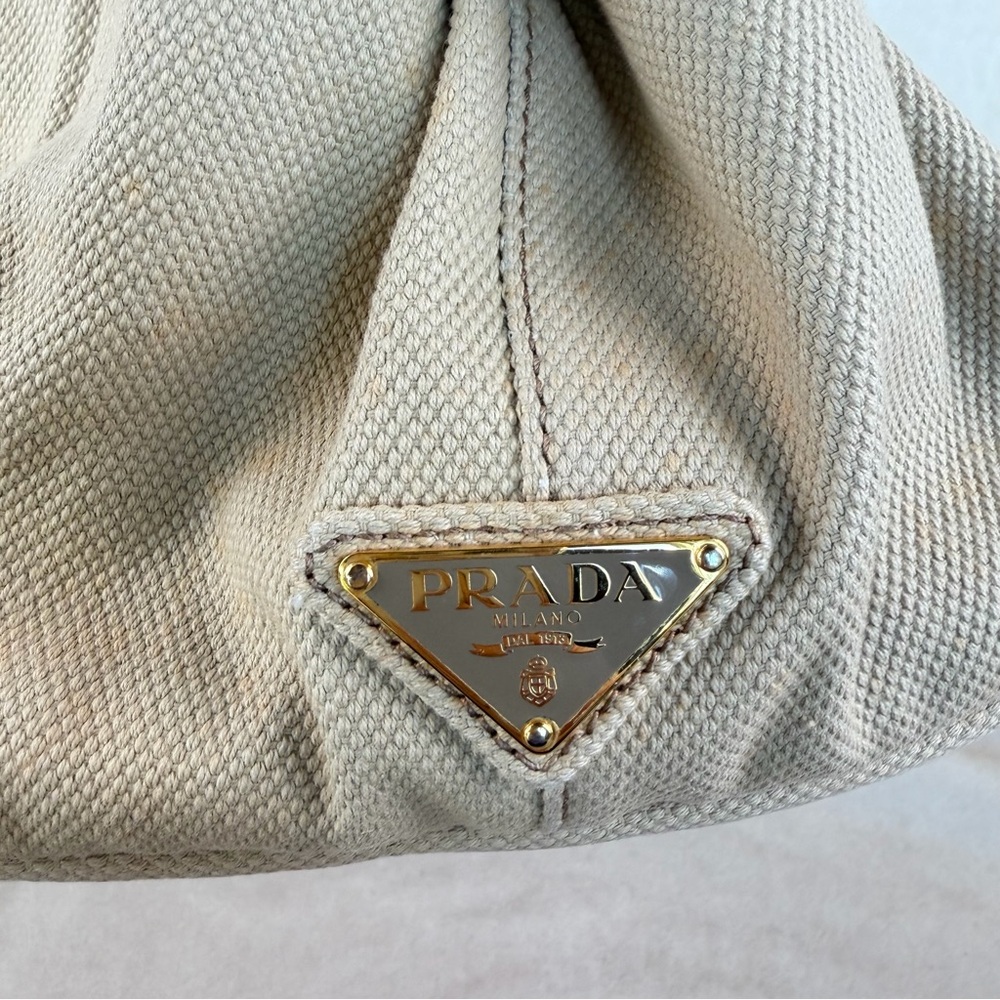 Prada Canapa Large Beige Canvas Tote Bag Gold Hardware - Picture 8 of 15